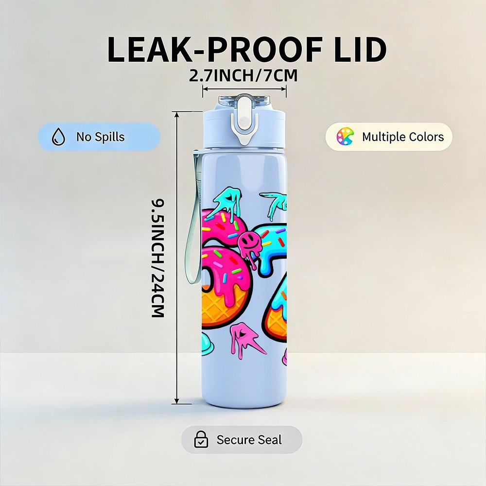 1PC Colorful 67 Number Graffiti Print 750ml Color Plastic Sports Water Bottle Leakproof Flip Straw Lid Suitable for Sports Office Home Use