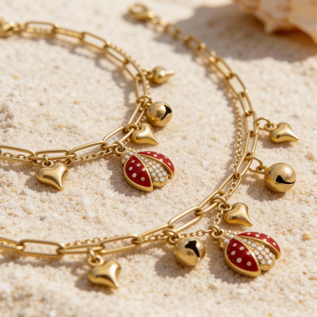 Stainless Steel Double Layer Bracelet with Zircon Chili Pendants - Elegant and Versatile Jewelry