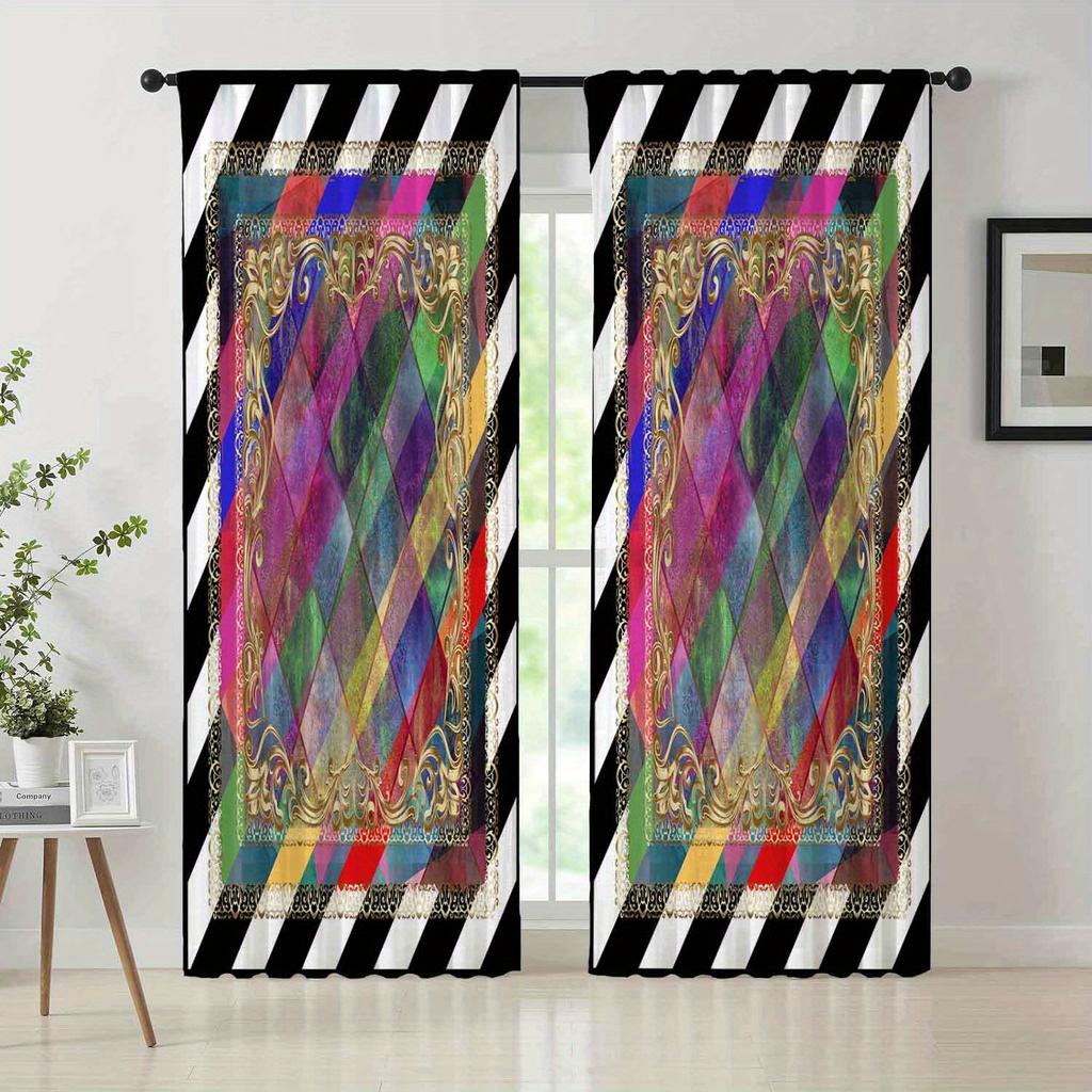 2pcs Set Abstract Modern Art Curtains - Rod Pocket Design for Easy Hanging, Perfect for Bedroom, Living Room & Home Decor