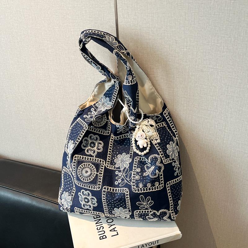 

Минималистичная сумка-тоут на плечо в корейском стиле большой вместимости с принтом для женщин Without Pendant темно-синий