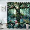 Enchanted Forest Tree & Lotus Print Waterproof Shower Curtain, Mystical Nature Design High-End Toilet Partition Curtain