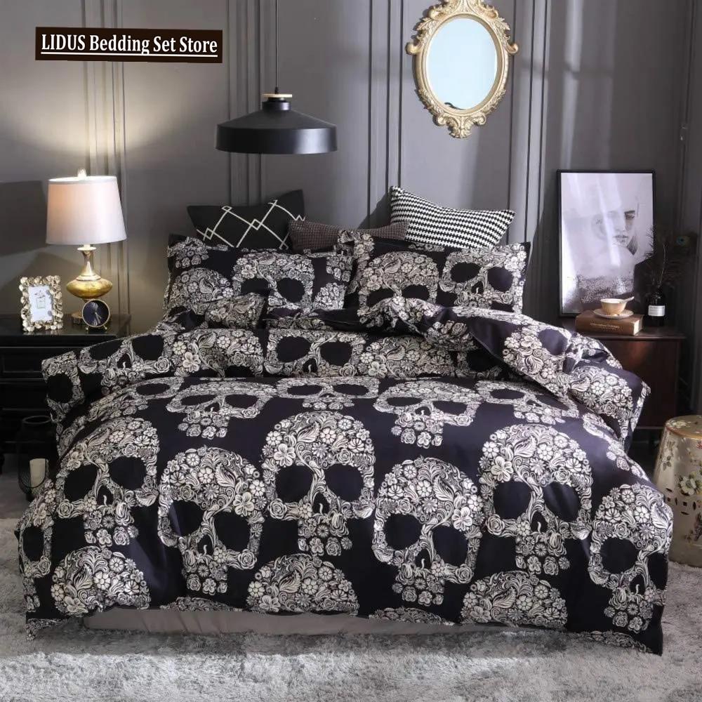 Flower Skull Bohemian Duvet Cover Set 3D Microfiber Roses Floral And Skeleton 2 Piece Bedding Set