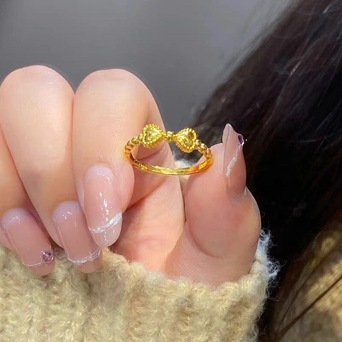 Gold-Plated Brass Bow Ring: Princess on the Run Style, Adjustable Fashion Jewelry for Women, Inspired by Xiaohongshu.