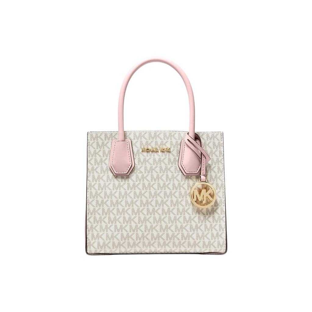 Michael Kors MK Mercer Classic Monogram Color Block Leather Accordion Shoulder Crossbody Handbag Medium Women Handbags 35S1GM9M2B-POWDER-BLUSH