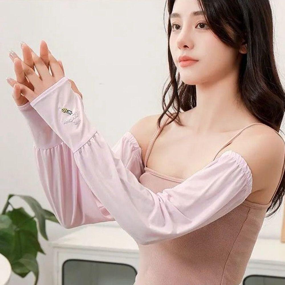 Sunscreen Ice Silk Sleeve Ice Silk Arm Sleeves Simple Long Gloves  Summer