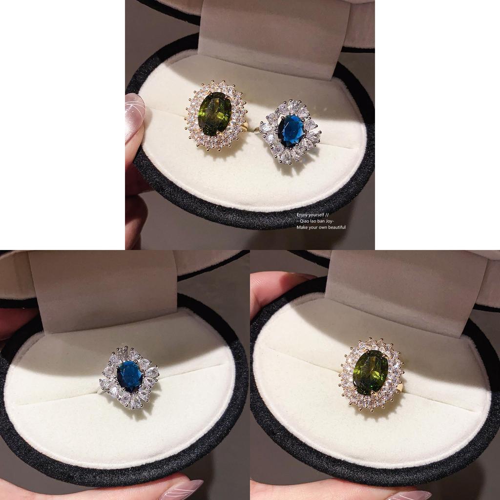 Geometric Oval Zircon Open Ring For Women Elegant Fashion Jewelry