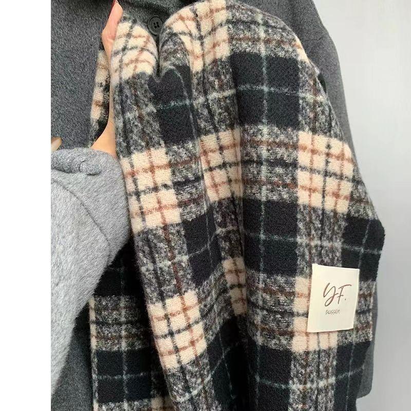 Plaid Student Scarf for Women Autumn and Winter Korean Version Versatile Plaid Contrast Color Imitation Cashmere Autumn and Winter Long Shawl