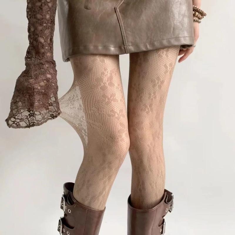 

Колготки сетка с цветочным узором женские сексуальные кофейные ажурные колготки Лолита нейлоновые прозрачные кружевные чулки one size
