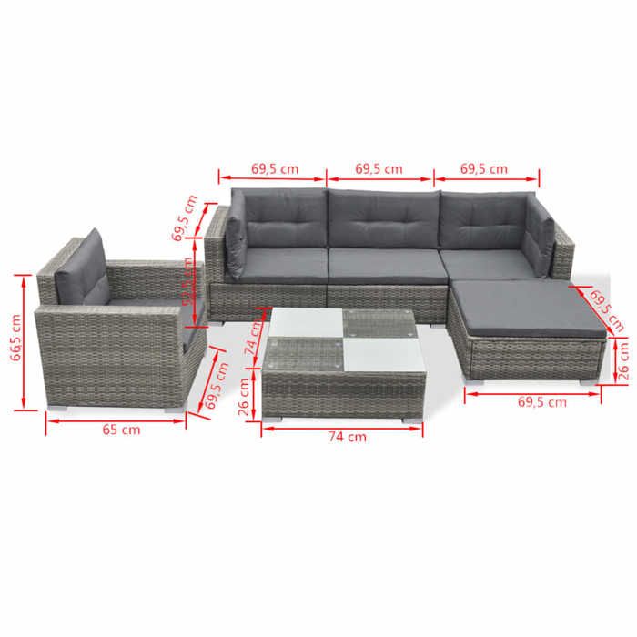 VidaXL Salon de jardin avec coussins 6 pcs résine tressée gris 42744