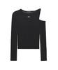 Nigaennikol Twist Cut Out Ribbed Sleeve Top_Black