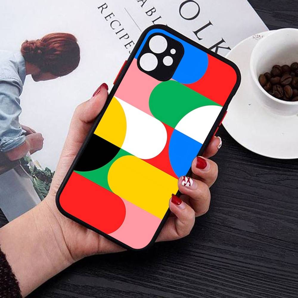 Geometric Bauhaus Art For IPhone 16 15 14 13 12 11 Pro Max X XS MAX Plus Translucent Black Phone Cover