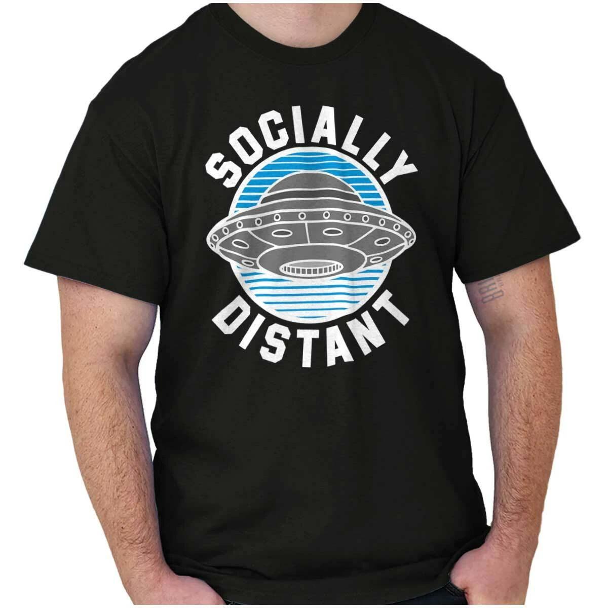 Funny Outer Space Alien Socially Distant Womens or Mens Crewneck T Shirt Tee XXXL