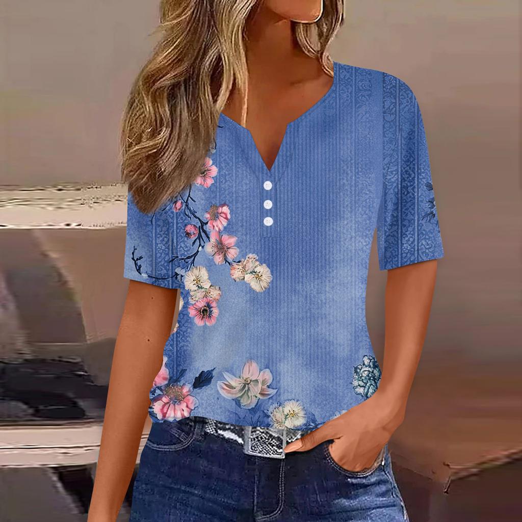 Maglietta da Donna Stampa Bottoni Manica Corta Quotidiano Weekend Moda Basic Scollo a V Regolare Top