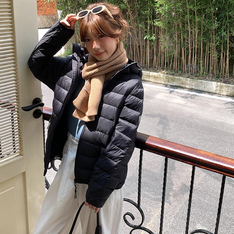 Sweet Style Lightweight White Duck Down Jacket for Women - Winter 2026, Short, Ribbed Sport Inner Lining, Stand Collar.