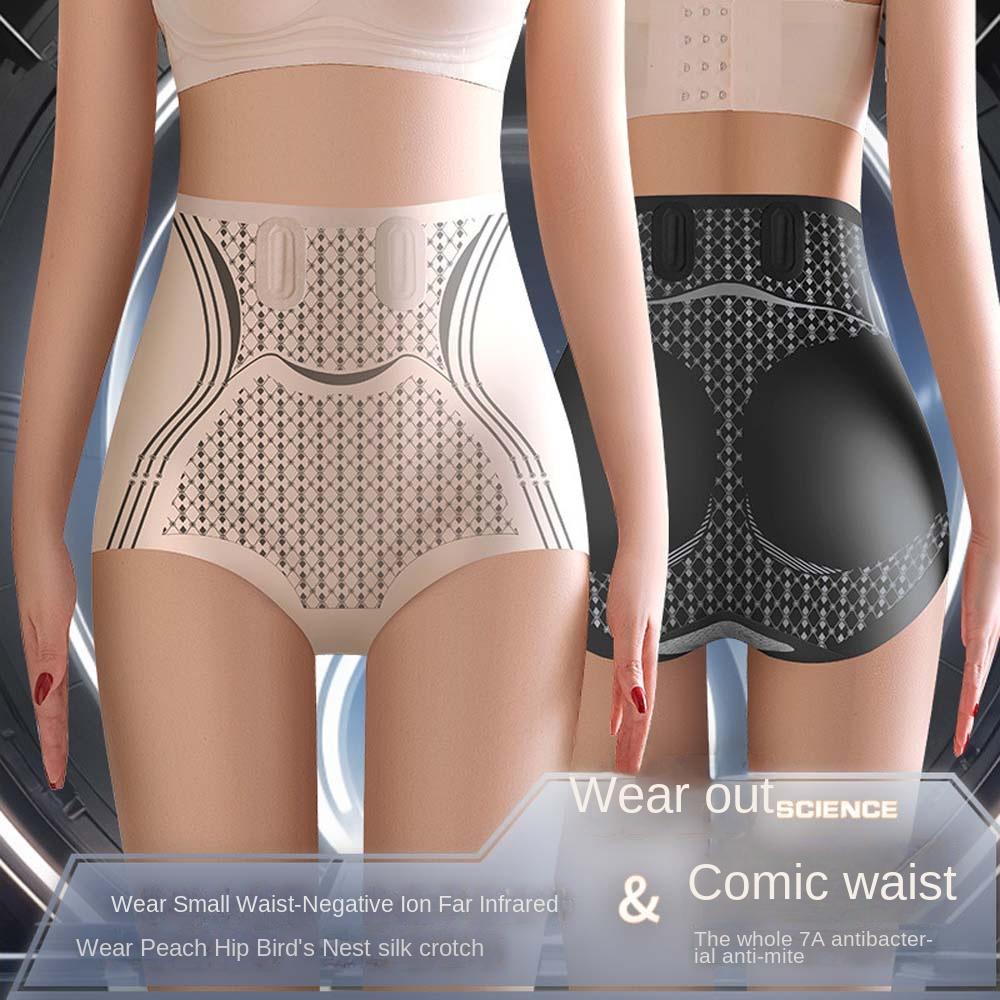 

Трусы из искусственного шелка с высокой талией Женское нижнее белье для похудения Послеродовое корректирующее белье для тела Ежедневно L(52.5kg-62.5kg) чёрный