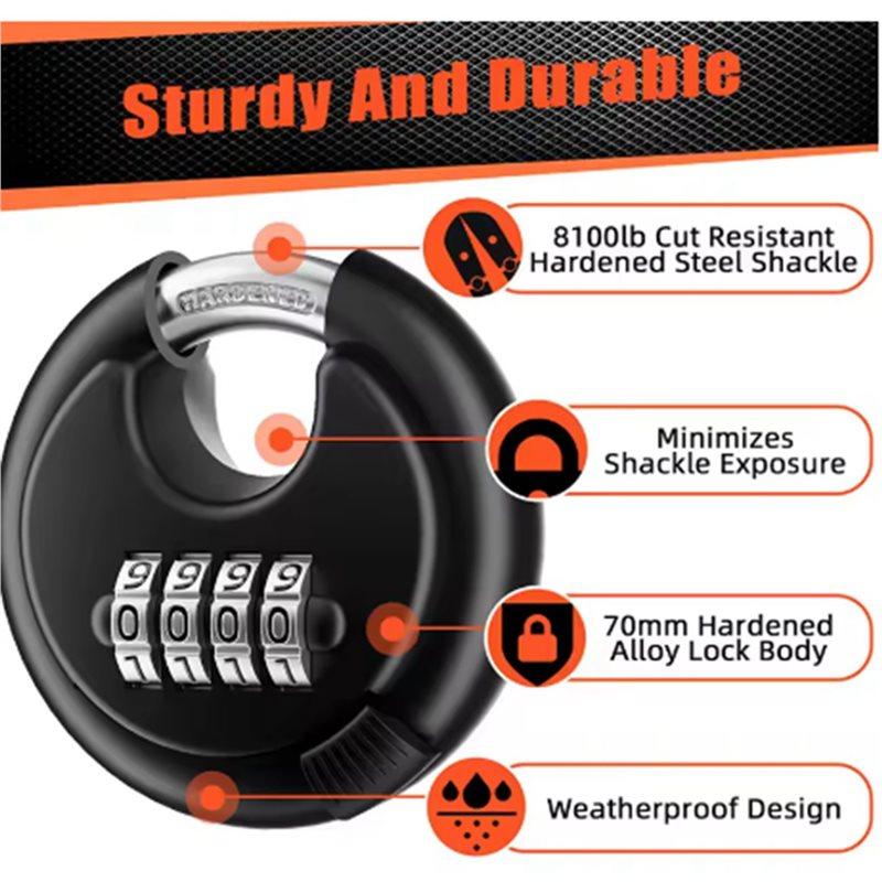 AT21-2X 4 Digit Combination Disc Padlock With Hardened Steel Shackle Combo Lock For Sheds, Storage Unit, School Gym Locker