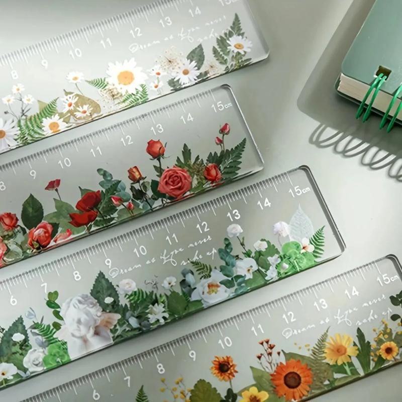 15cm Per Piece Transparent Acrylic Ruler Plant and Flower Ruler Student Measurement Tools Office Drawing Supplies