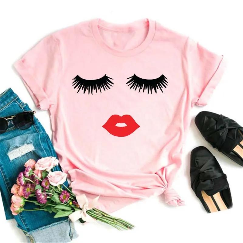 

Maycaur Fashion Graphic Women Tops Eyelashes Print Kawaii Lashes Women T-Shirt Tee Смішний макіяж Естетична сорочка Camisas Mujer XS