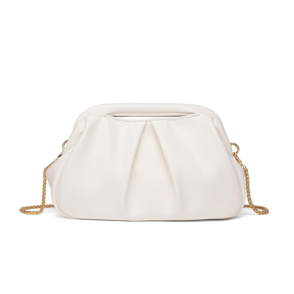 Fashionable Metallic Folded Handbag with Chain Luxury Designer Shoulder Cloud Purse Women Wedding Evening Clutch Bag Party Bag