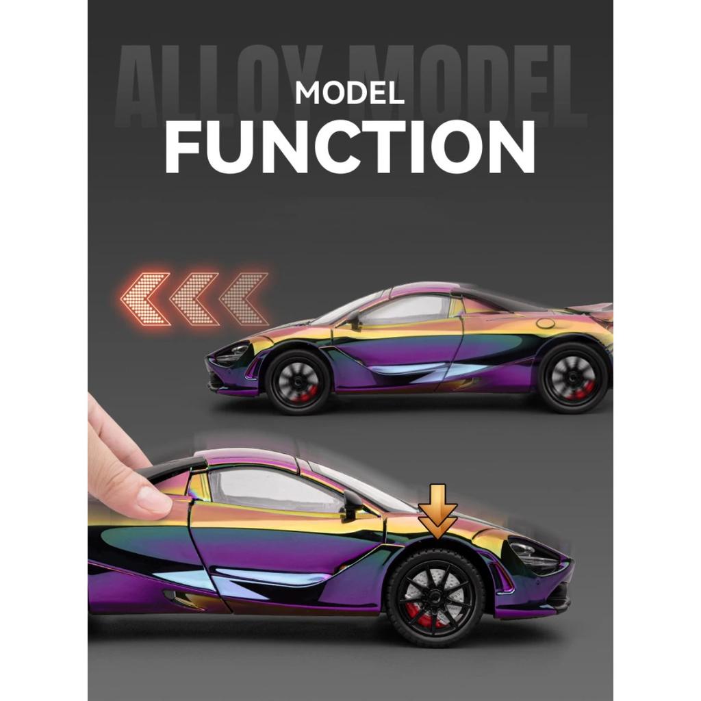 1/24 McLaren 720S Electroplate Version Alloy Track Racing Car Model Diecast Metal Sports Car Vehicle Model Sound and Light Kids Toy Gift