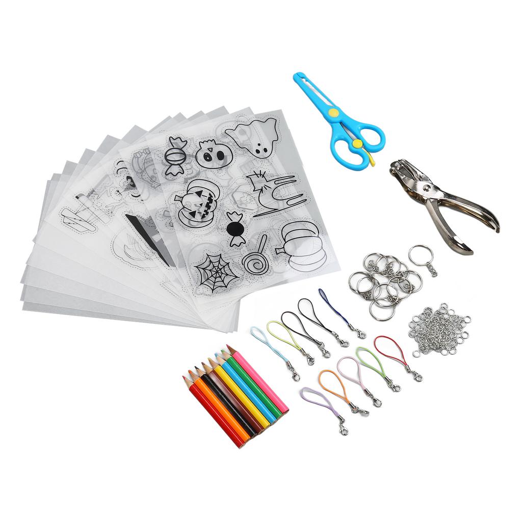 Heat Shrink Plastic Sheet Kit Multipurpose DIY Shrink Art Kit with Hole Punch Pencils Keychains