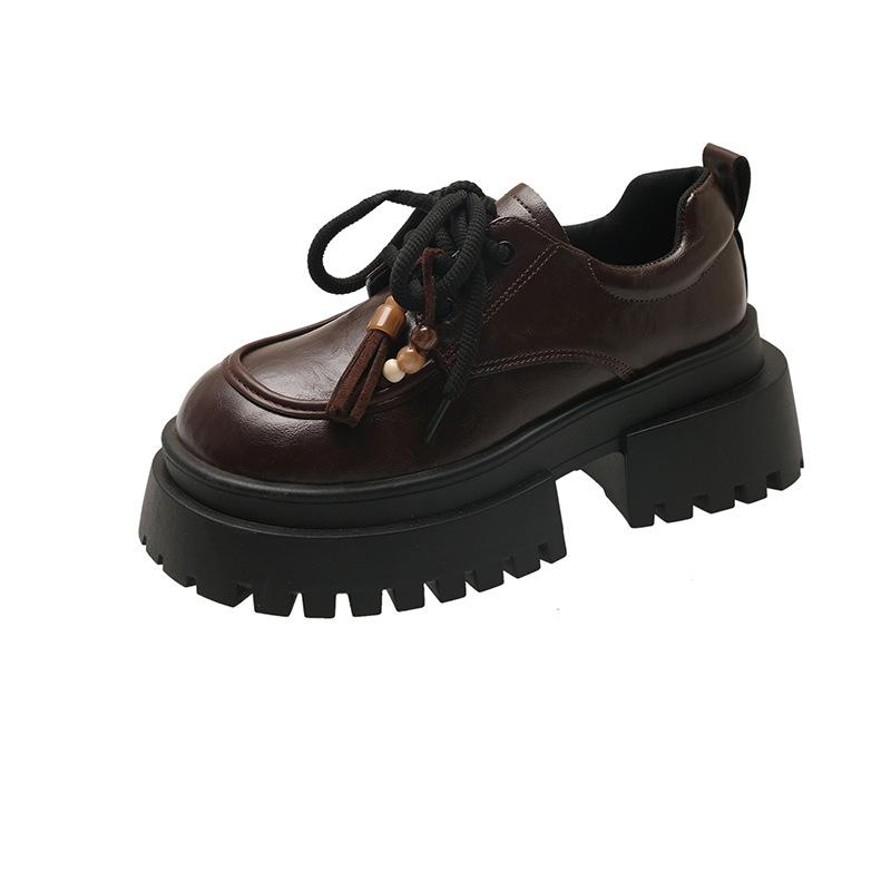 

Ретро туфли на толстой подошве, увеличивающие рост, маленькие черные кожаные туфли женские 2025 осень новые универсальные в британском стиле Мэри Джейн Любовь одинарные туфли 40