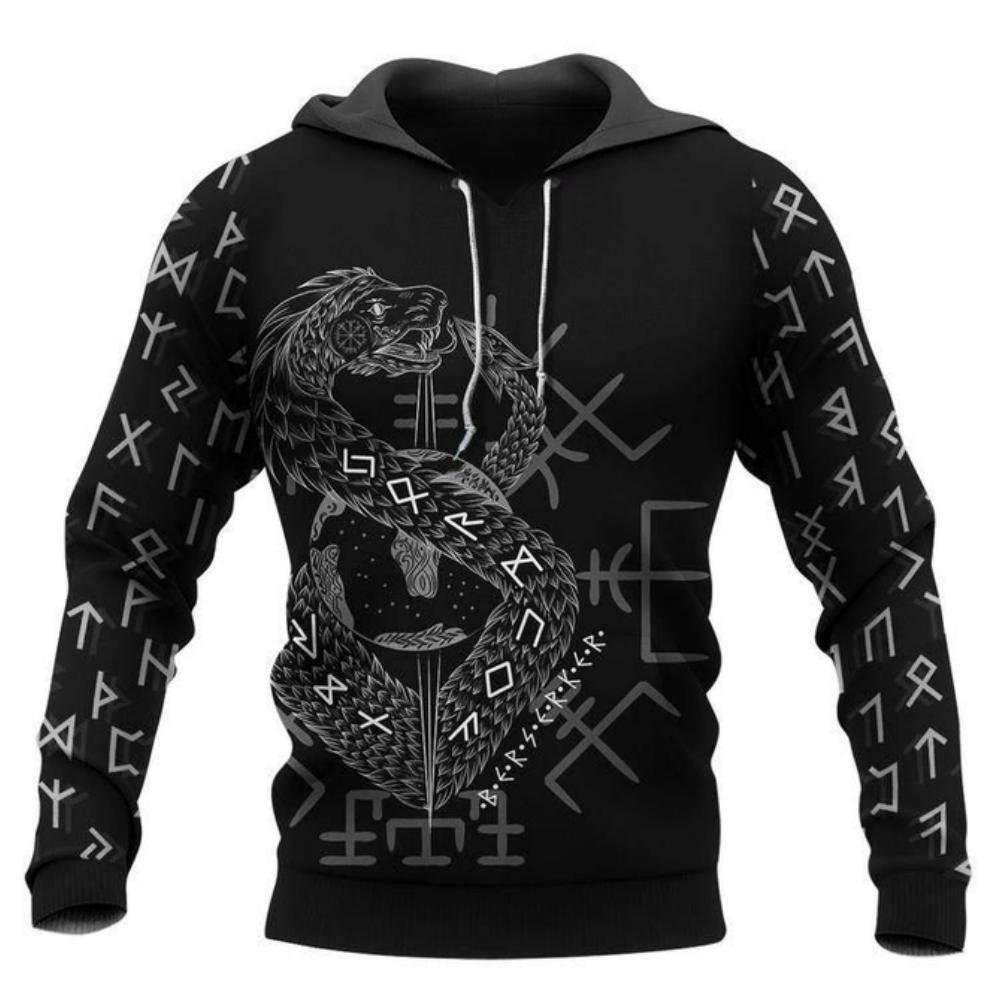 Nordic Pirates Print Men's Hoodies Hip Hop Trend Harajuku Vintage Clothes Oversized Hoodie Autumn and Winter Casual Sweatshirts