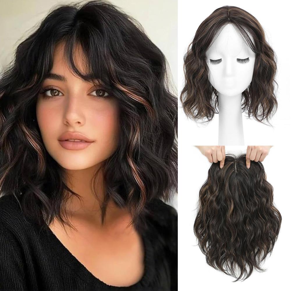 

Жіночий мереживний перук з чубчиком Лю Хай у вигляді вісімки, з хвилястими локонами та короткими змінними блоками