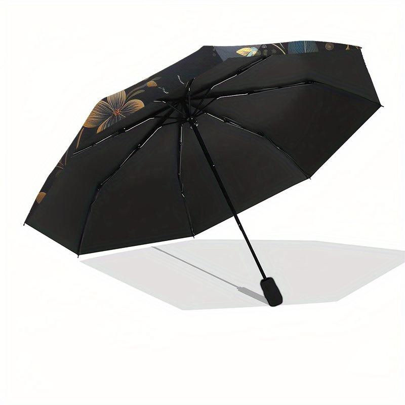 Golden Bee & Floral Circular Wall Art DecorUmbrella with Cute Design, Portable 3-Fold Compact Umbrella for Men & Women, Valentine's Day Mother's Day H