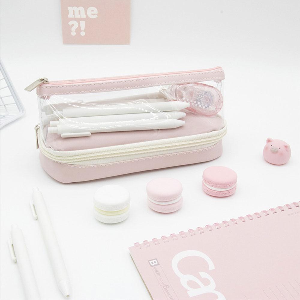 Transparent Pen Bag Double Layer Large Capacity Portable Student Stationery Supplies Junior High School Study Stationery Bag