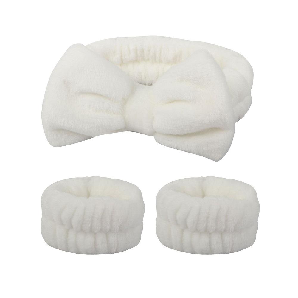 Flannel Front Bow Elastic Headband Face Wash and Makeup Headband Waterproof Wrist Cover Hair Tie Headband