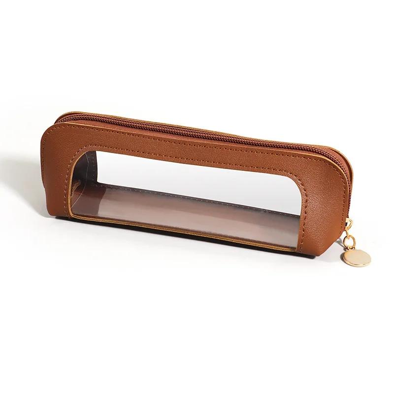 Women's Portable Leather Makeup Bag Waterproof Travel Cosmetic Pouch for Eyebrow Pencils & Brushes Compact Organizer Case