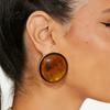 French Earrings 1 Pair Stud for Women, Large Round Amber Resin with Natural Color Matte Metal Edges, Exaggerated Geometric Daily Wear Party Jewelry