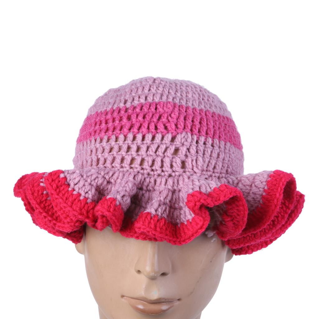 Handmade Crochet Bucket Hat for Woman Teen Outdoor Commute Fisherman Hat Ruffled Brim Winter Windproof Carnival Hat