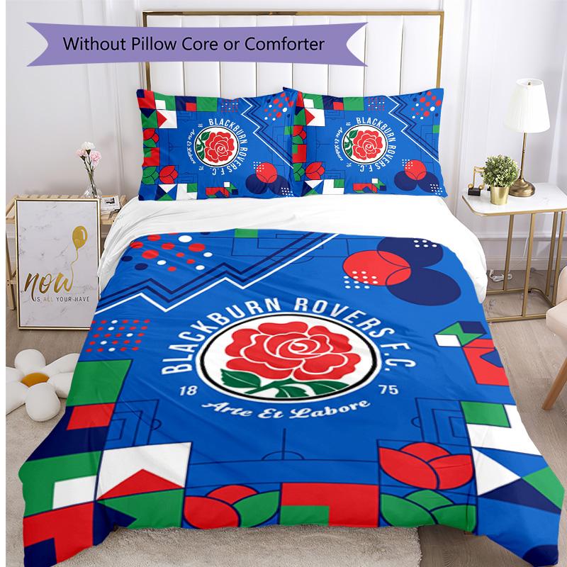 Blackburn Rovers Fußball Aufdruck 3-teiliges Bettwäsche-Set, Bequemes hautfreundliches Schlafzimmer-Bettbezug-Set