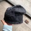 Modische Kaninchenfell-Mützen für Damen Weiche Warme Flauschige Wintermütze für Damen Winddichte Bonnet-Mütze Pile Beanies Mütze
