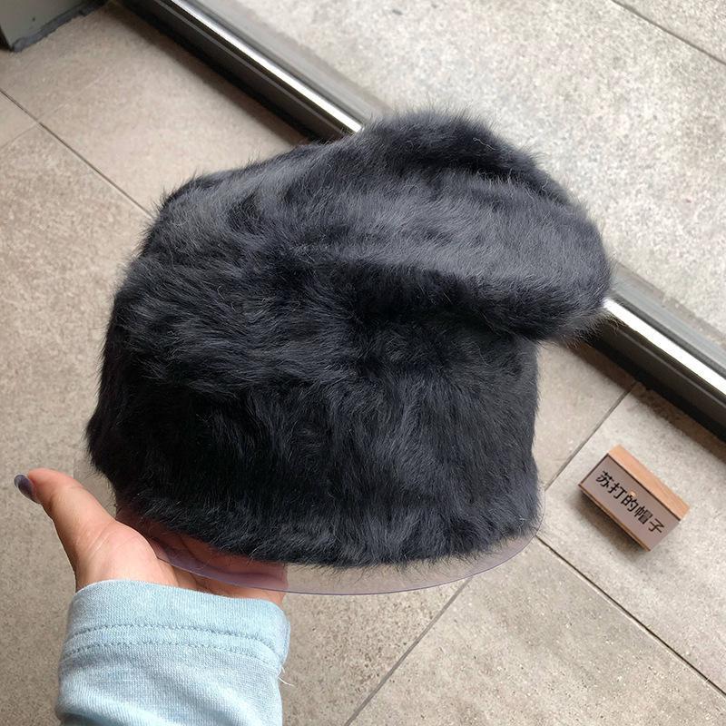 

Модные шапки-бини из кроличьего меха для женщин, мягкая теплая пушистая зимняя шапка для женщин, ветрозащитная шапка-боннет, шапка-бини с отворотом 54-60cm темно серый