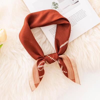Professional Wear Scarf Retro Printed Small Square Scarf Elegant Fashion High Sense Versatile Temperament Commuting Simulation Silk Scarf