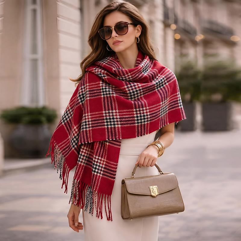 Luxury Thick Scarf Cashmere Plaid Tassel Winter Warm Scarves Soft Shawl Wrap Elegant Neck Scarf For Lady Casual Daily Wear Gifts