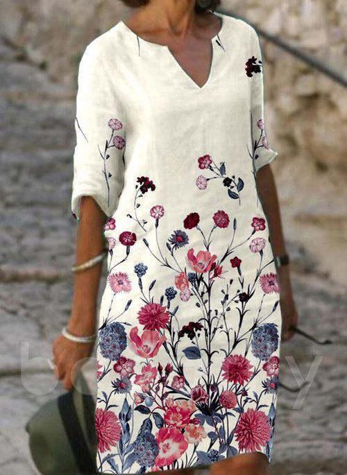JPNTKY Fashion Summer Spring 1/2 Sleeves V-Neck Casual Dresses