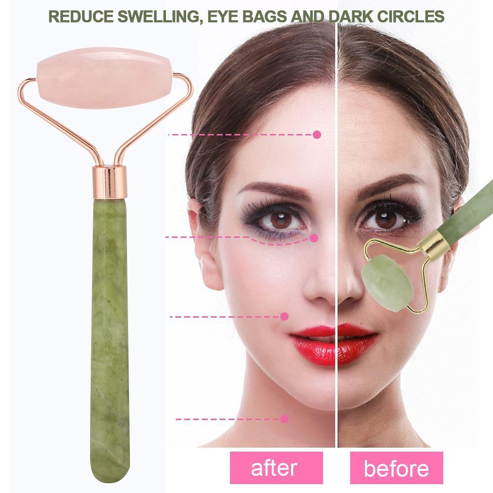 Jadestone Roller Face Massager Skin Tightening Lifting AntiWrinkle Facial Massage Instrument(Pink QuartzJadestone Single Head )