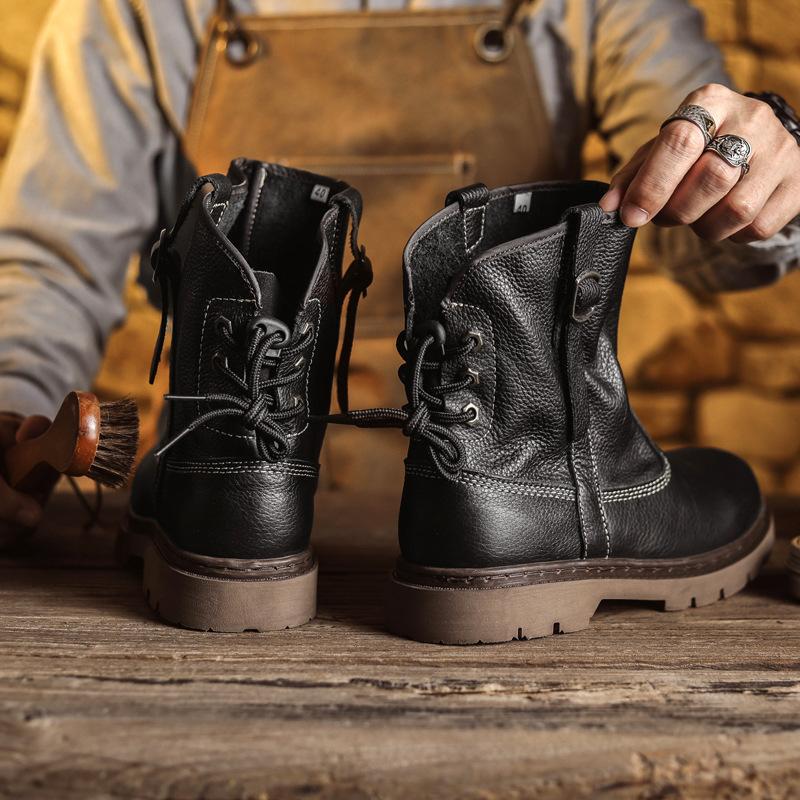 Top Layer Cowhide Men's and Women's Couple High Tube Work Boots Men's Western Cowboy Boots Black Knight Mongolian Riding Boots