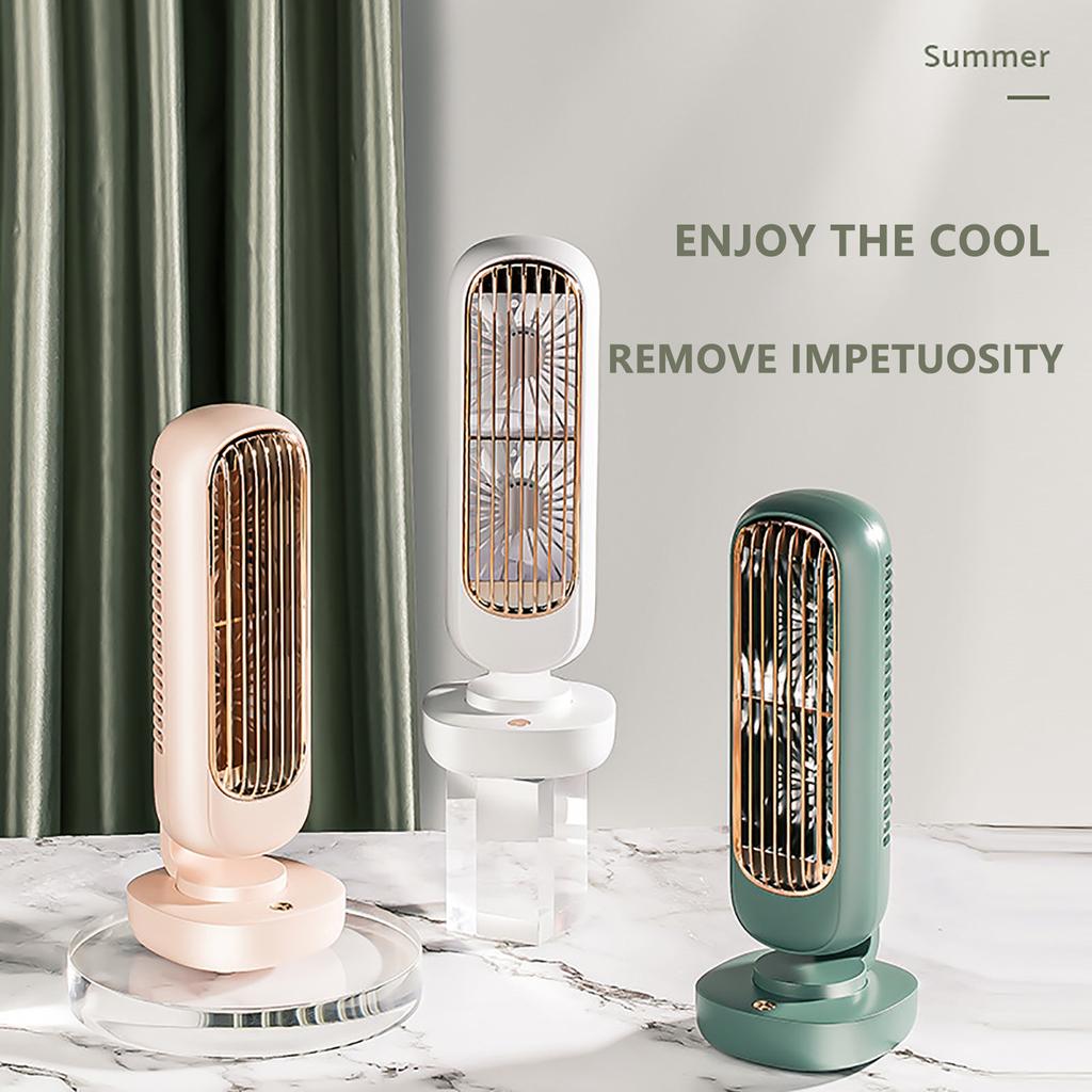 Retro Double-Leaf Tower Fan,Desktop Fan Vertical Portable Charging USB Small Fan