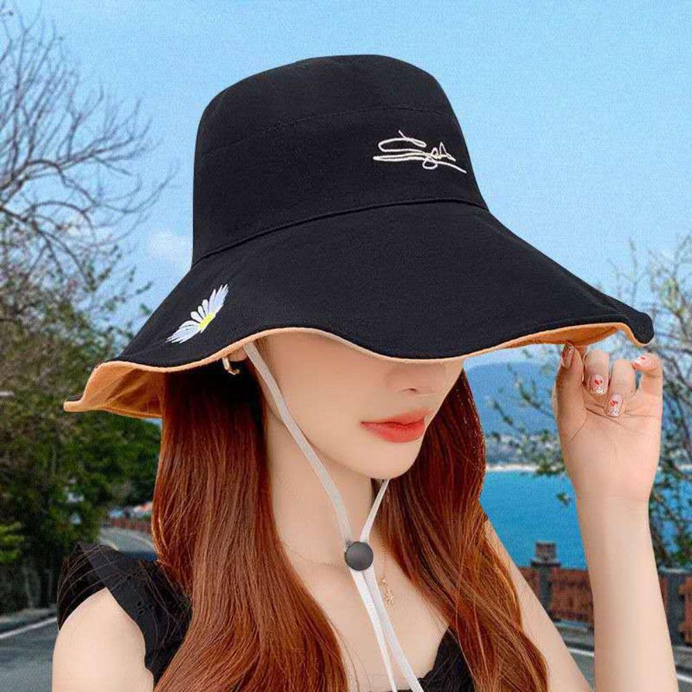 Cotton Daisy Bucket Hat Double-sided Beach Sun Cap Fashion Panama Hat  Woman
