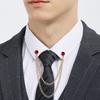 Men Suit Pin Rhinestone Decor Double Chains Anti-slip Dress-up Polished Coat Collar Pin Coat Brooch Adult Clothes Hats Bags Jewelry