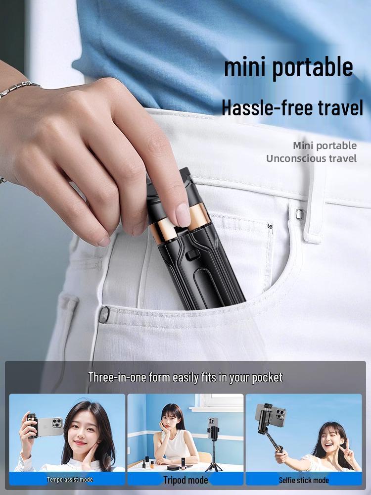 Bärbar Mini Telefon Selfiepinne & Golvstativ 2025 - Universell för Apple & Xiaomi
