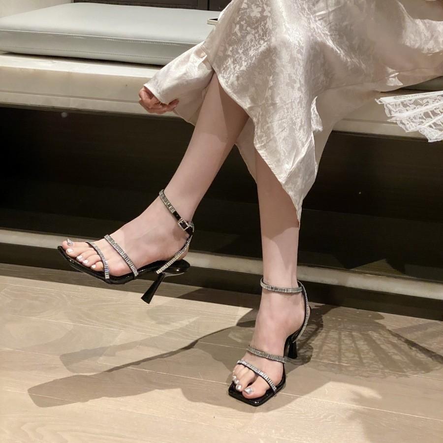 Silver Open-toed Rhinestone Transparent Wine Glass and Roman Sandals Female Sexy Fairy Style Crystal High Heels Niche Design