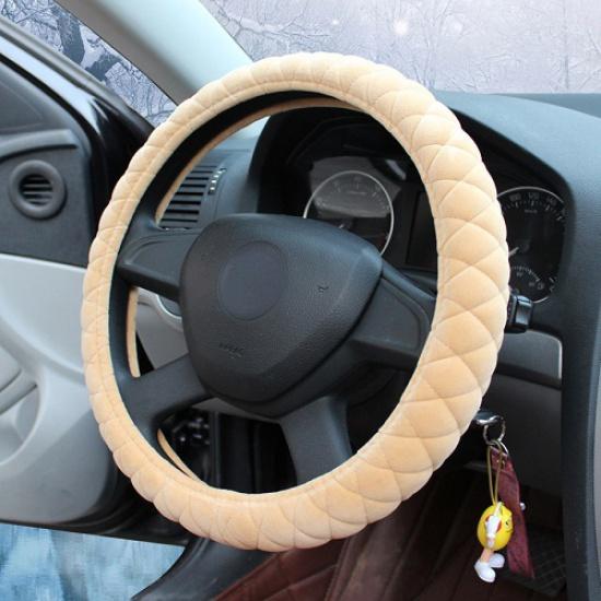 

DERMAY 8 цветов зимний плюшевый чехол на руль автомобиля размер M для 95% стайлинга автомобиля бесплатно бежевый