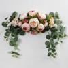 Konstgjord pionblomstergirland med gröna blad Bröllopsfest Båge Blomma Välkomstskylt Dekorativ blomstergirland Dörröverstycke Vägg Fönsterdekor