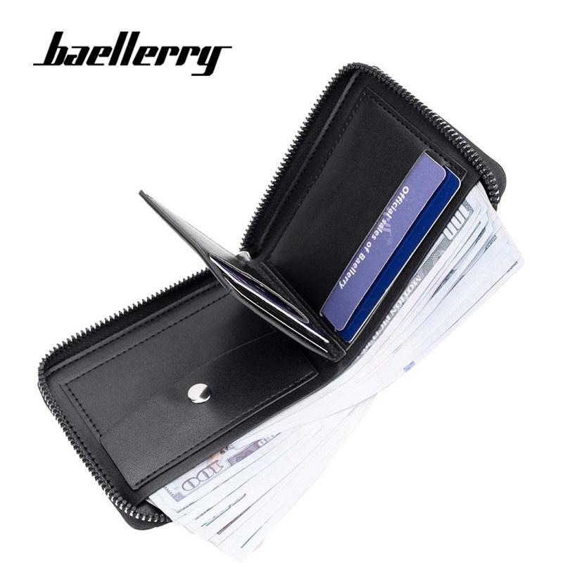 Baellerry Portofele din piele artificială pentru bărbați, portofel cu fermoar, cu protecție RFID, pentru carduri, portofel cu monede